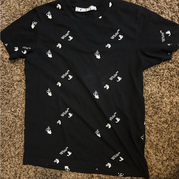 Off-White Black Allover Logo Print Men's Tee - Picture 1 of 1